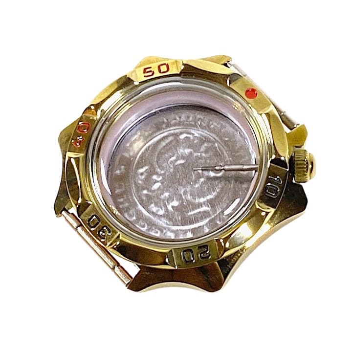 Gehäuse 539 für VOSTOK KOMANDIRSKIE Handaufzugsuhren, Titannitrid beschichtet, poliert, komplett  539ksb - 2