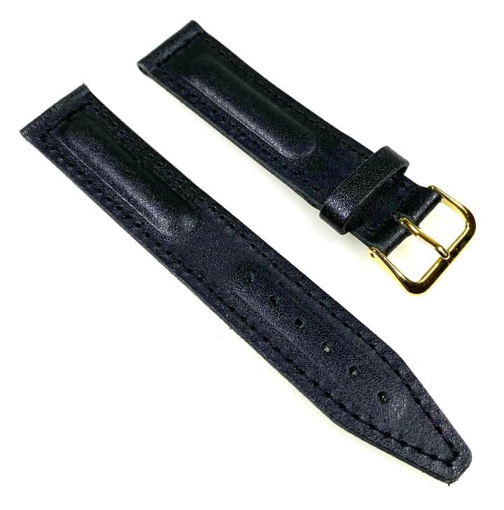 18mm, VOSTOK leather strap, black, gilded pin buckle (LD18-02) - 2