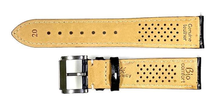 22mm, VOSTOK leather strap, black, white stitched (LD22-14) - 2