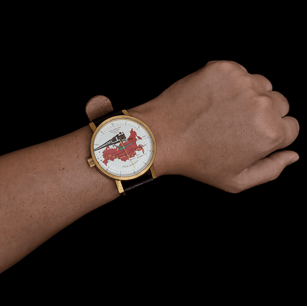 TRANSSIB Russian Automatic watch by UMNYASHOV, brass, glass bottom, brushed, ø50mm - 2