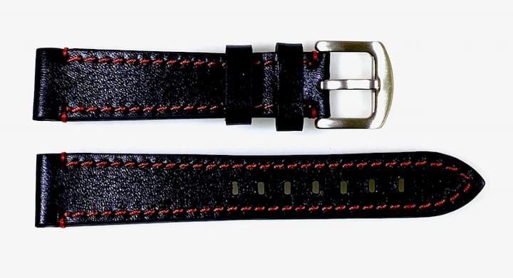 20mm Vostok, Armband AVIATOR, Kalbsleder, schwarz, rot gesteppt (LD20-08)