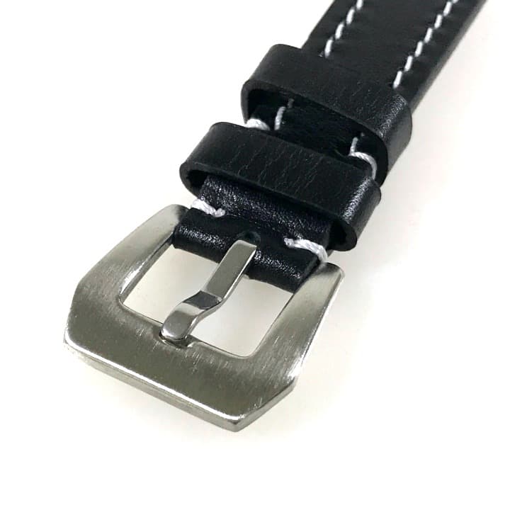 18mm VOSTOK, strap AVIATOR, calfskin, black, white stitched (LD18-11) - 2