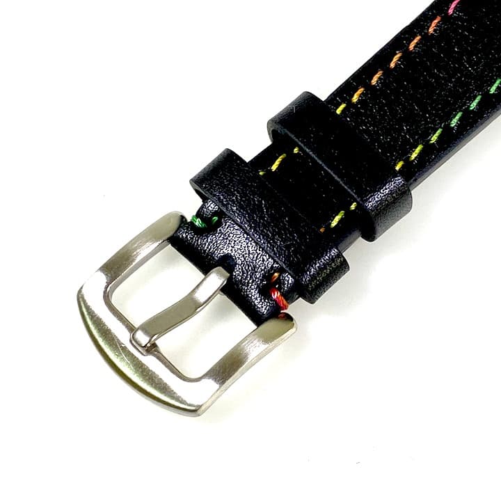 20mm VOSTOK, strap AVIATOR, calfskin, black, multicolour stitched (LD20-09) - 3