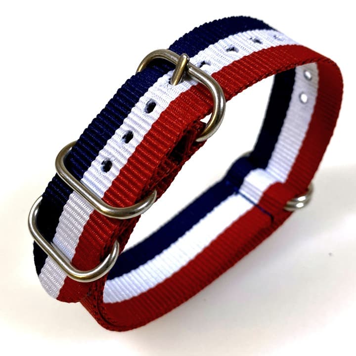 22mm ZULU Armband Nylon Blau / Weiß / Rot NATO Armband (ZULU07-22mm)