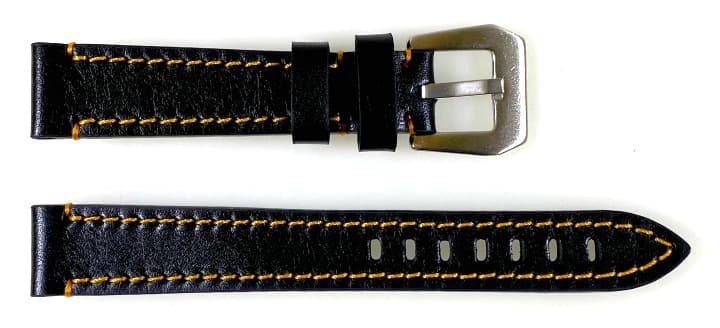 22mm Vostok, Armband AVIATOR, Kalbsleder, schwarz, orange gesteppt (LD22-07)