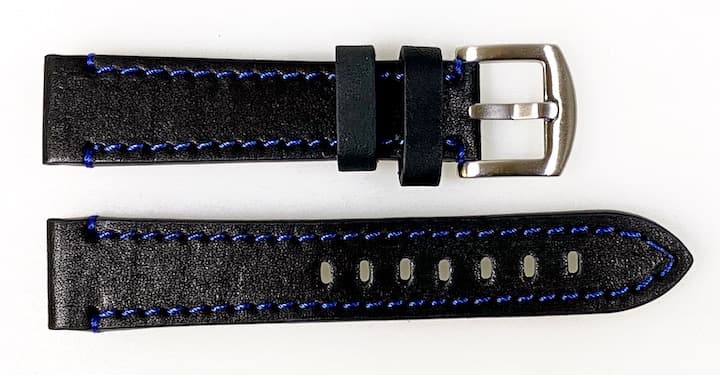 22mm Vostok, Armband AVIATOR, Kalbsleder, schwarz, blau gesteppt (LD22-04)