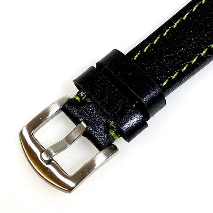 22mm VOSTOK, strap AVIATOR, calfskin, black, green stitched (LD22-06) - 3