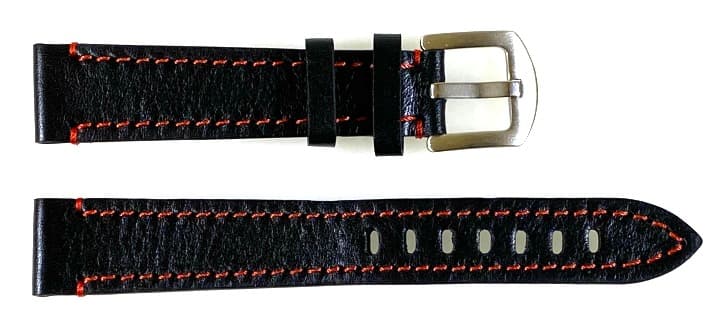 22mm Vostok, Armband AVIATOR, Kalbsleder, schwarz, rot gesteppt (LD22-05)