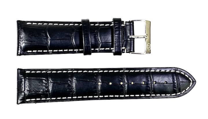 22mm VOSTOK Lederarmband, schwarz, weiss gesteppt (LD22-11)