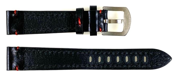 22mm VOSTOK, strap AVIATOR, calfskin, black, red stitched (LD22-05) - 2
