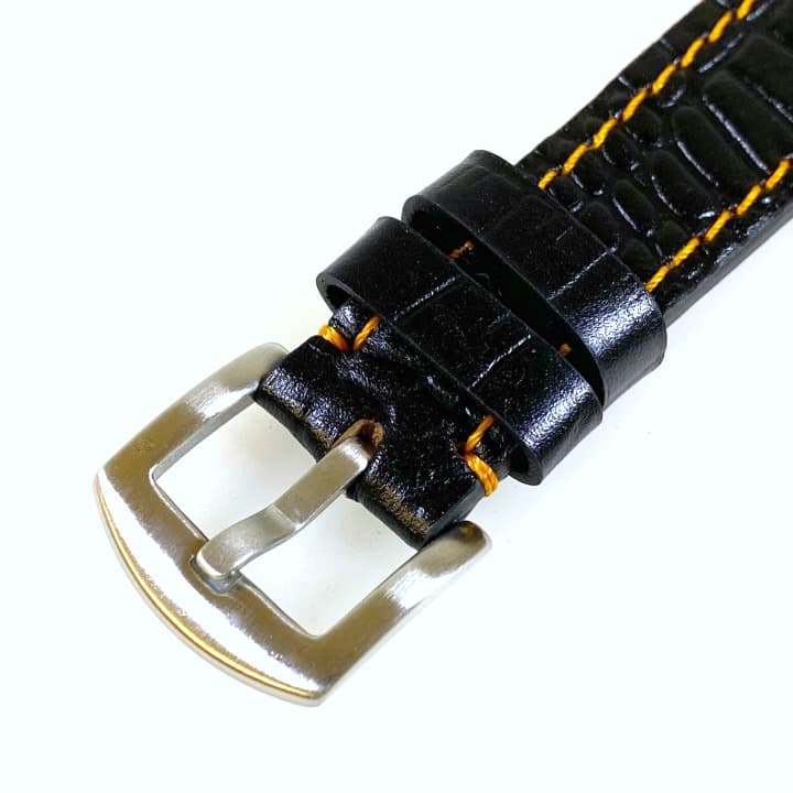 20mm Vostok, Armband AVIATOR, Kalbsleder, Krokolederimitat, schwarz, orange gesteppt (LD20-10) - 3