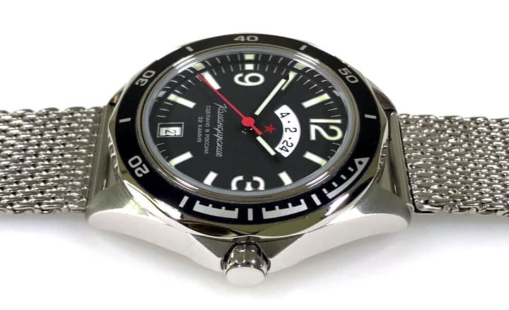 Russian automatic watch VOSTOK KOMANDIRSKIE K-46 with additional 24h rtime indication, mesh-band (milanaise) by VOSTOK, stainless steel, brushed, ø41mm - 3