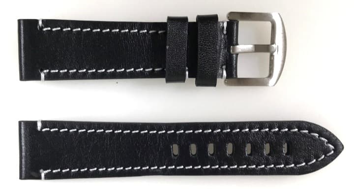 22mm Vostok, Armband AVIATOR, Kalbsleder, schwarz, weiß gesteppt (LD22-02)