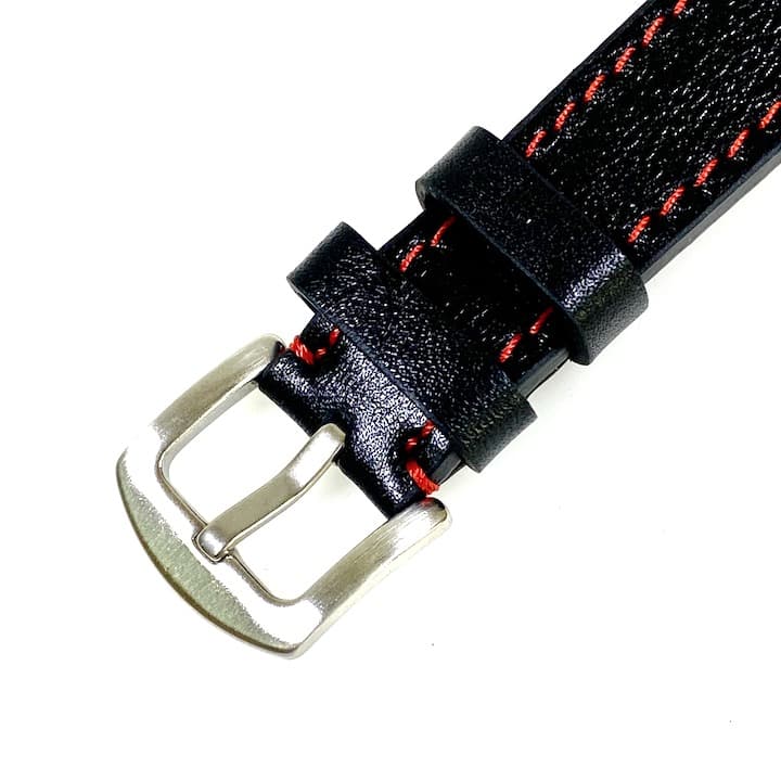 20mm VOSTOK, strap AVIATOR, calfskin, black, red stitched (LD20-08) - 3