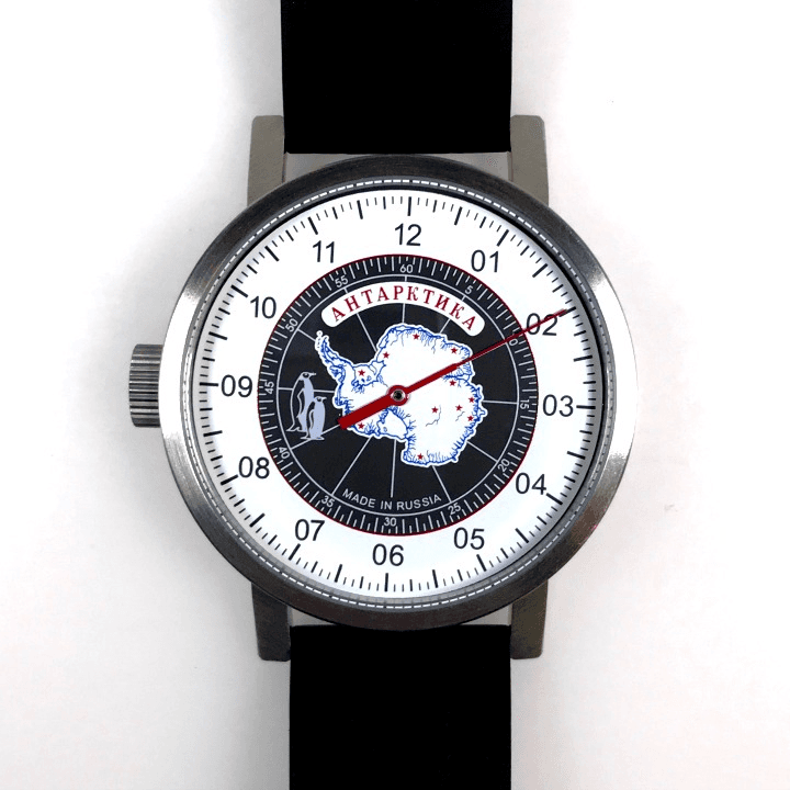 ANTARCTICA single-hand automatic watch by UMNYASHOV, stainless steel, glass bottom, brushed, ø50mm - 3