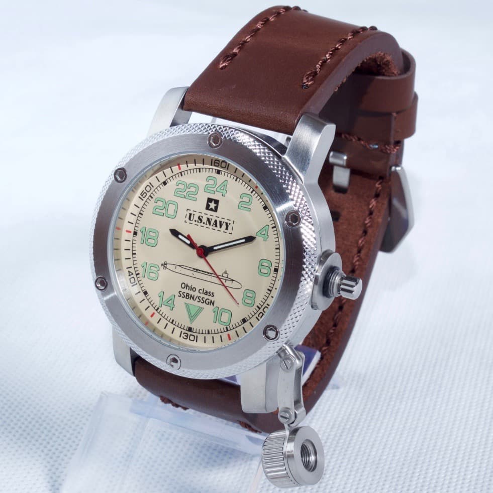 "US NAVY OHIO CLASS" - 24-Std.-Automatikuhr von TRIUMPH mit VOSTOK - Werk, Edelstahl, ø47mm 2431.01 TRI-US.Navi.4 - 2