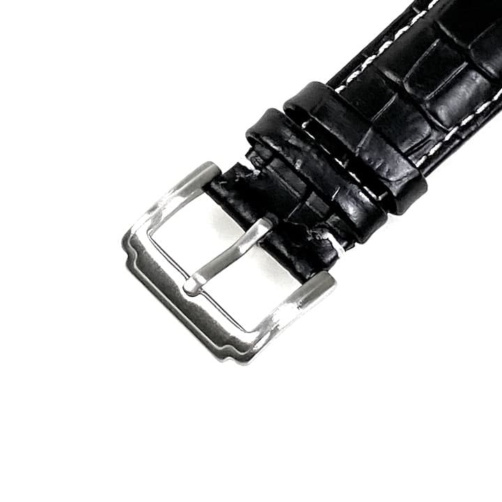 22mm, VOSTOK leather strap, black, white stitched (LD22-14) - 3