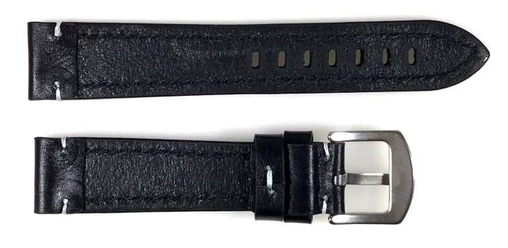 20mm VOSTOK, strap AVIATOR, calfskin, black, white stitched (LD20-02) - 2