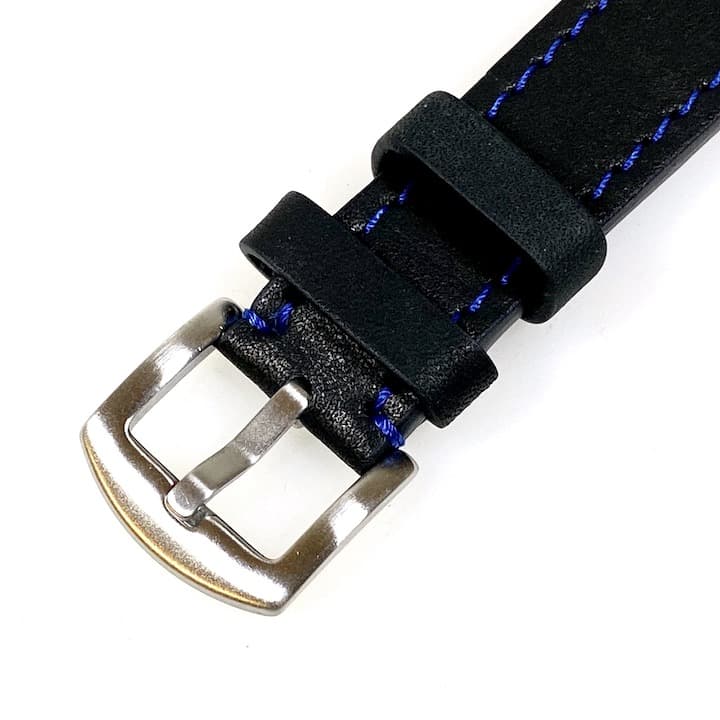 22mm VOSTOK, strap AVIATOR, calfskin, black, blue stitched (LD22-04) - 3