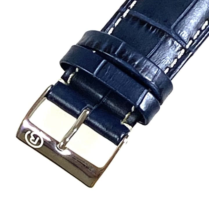 22mm, original black leather strap by VOSTOK, blue, white stitched (LD22-01) - 3